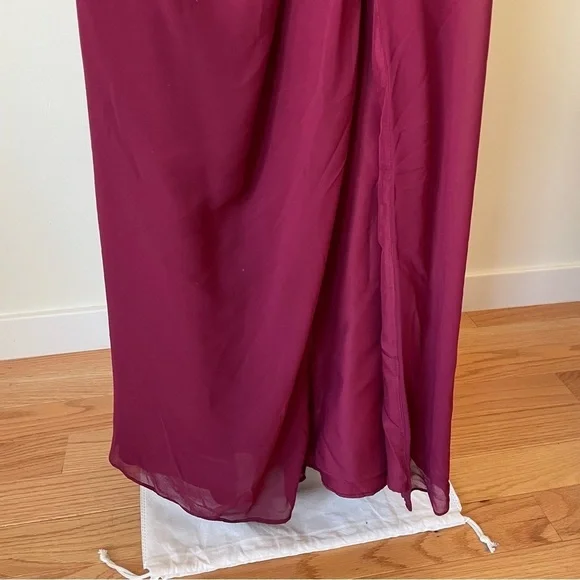 Hayley Paige Occasions Strapless Burgundy Chiffon Bridesmaid Dress 5913 Size 8 - Picture 6 of 12